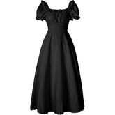Medieval Renaissance Victorian Peasant Retro High-Waist Short-Sleeve Dress - Halloweez