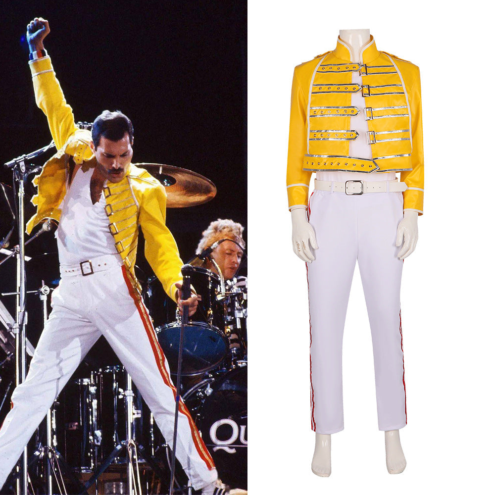 Freddie Mercury Stage Performance Costume for Queen Band Cosplay Halloween Performance Outfit - Halloweez