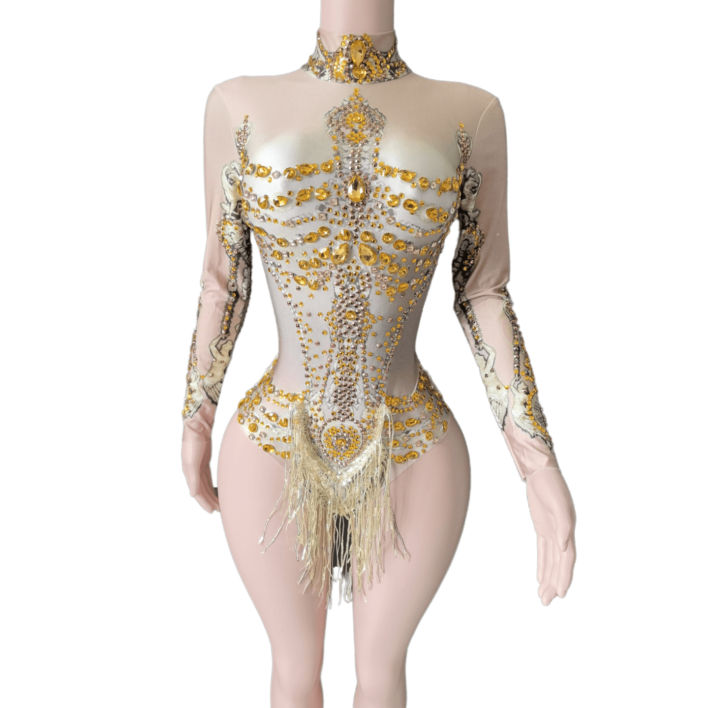 Singer Stage Costume Rhinestone Swimsuit One-Piece Triangle Panties Performance Outfit for Nightclub Stage Shows - Halloweez