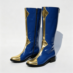 Code Geass Zero Cosplay Boots, Custom Purple Gold Knee High Shoes for Halloween Comic Con