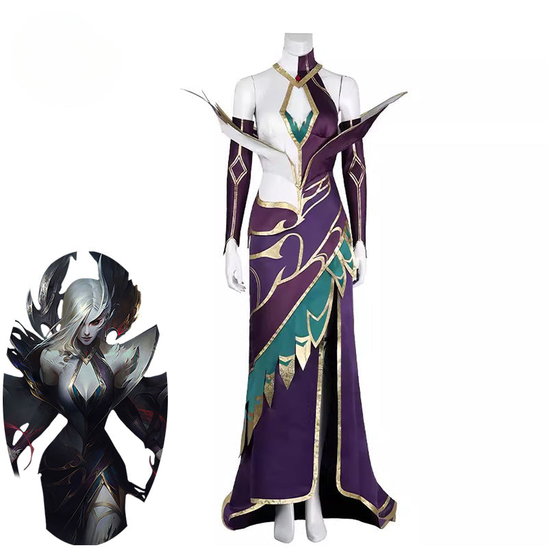 Game LOL Coven Morgana Cosplay Costume Women - Halloweez Sexy Morgana Witch Cosplay Halloween Purple Dress Full Set - Halloweez