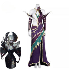 Game LOL Coven Morgana Cosplay Costume Women - Halloweez Sexy Morgana Witch Cosplay Halloween Purple Dress Full Set - Halloweez