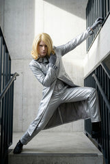 JoJo's Bizarre Adventure Steel Ball Run Funny Valentine Silver Trench Coat Full Cosplay Costume Set - Halloweez