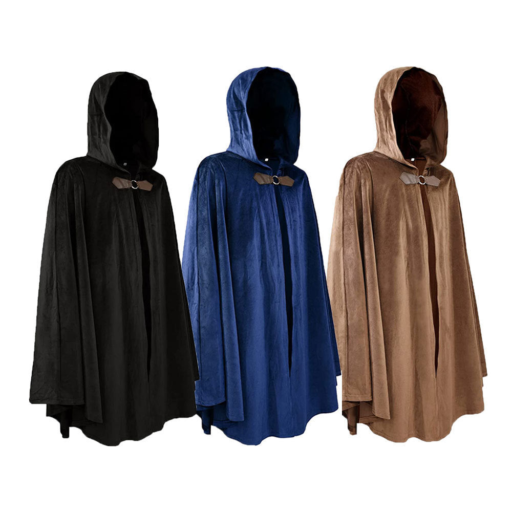 Medieval Deer Suede Cloak Halloween Vintage Battle Warrior Magic Robe Cosplay Costume - Halloweez