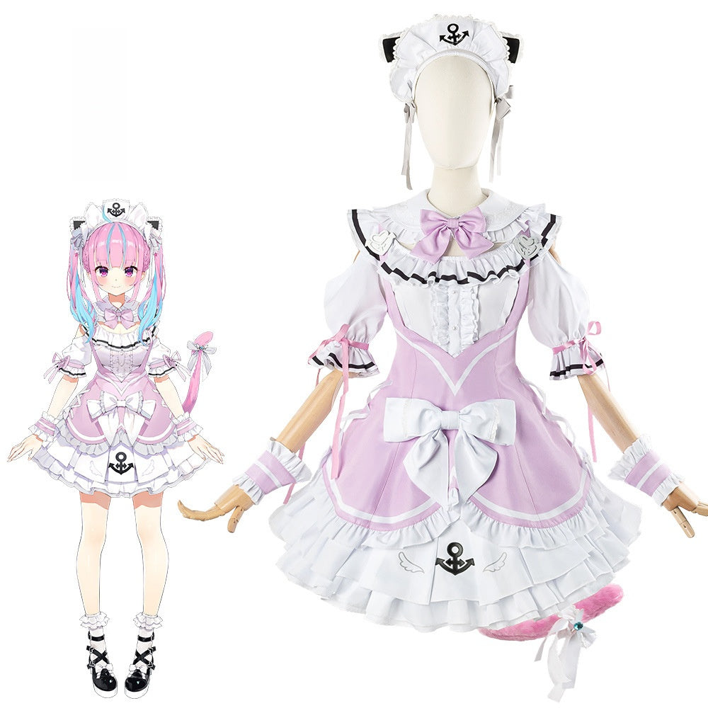 VTuber Minato Aqua Cosplay Costume 2024 Cat Ear Maid Dress for Anime Fans - Halloweez
