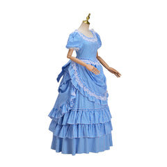 Victorian Blue Striped Dress Cosplay Costume - Halloweez