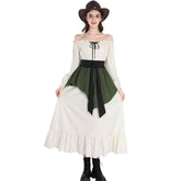 Renaissance Victorian Off-Shoulder Tie Dress Two-Piece Gown - Elegant Cosplay Costume - Halloweez