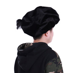 Authentic Renaissance Medieval Tudor Flat Cap for Men - Black Halloweez Cosplay Hat - Halloweez