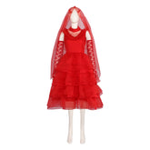 Beetlejuice Lydia Red Wedding Cosplay Costume Gothic Halloween Dress - Movie Beetlejuice Lydia Deetz - Halloweez