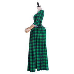 18th Century Inspired Marie Antoinette Rococo Gown - Green and Black Check with Lace - Halloweez