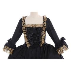 18th Century Rococo Black Dress: A Luxurious Halloween Cosplay Costume with Golden Lace - Halloweez