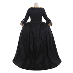 18th Century Rococo Black Dress: A Luxurious Halloween Cosplay Costume with Golden Lace - Halloweez