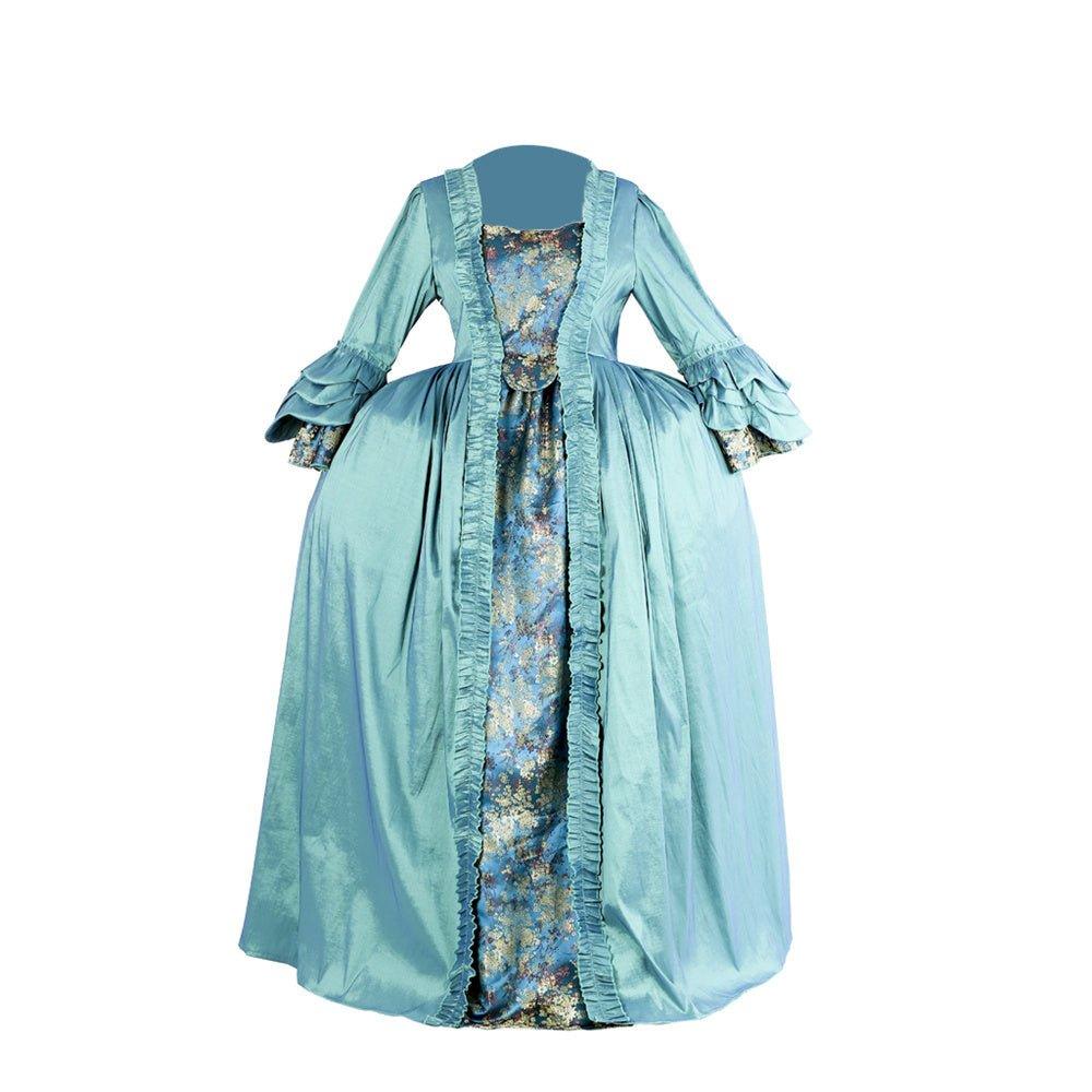 18th Century Inspired Halloweez Rococo Blue Gown - Luxurious Deep Blue Brocade with Intricate Embroidery and Lace - Halloweez