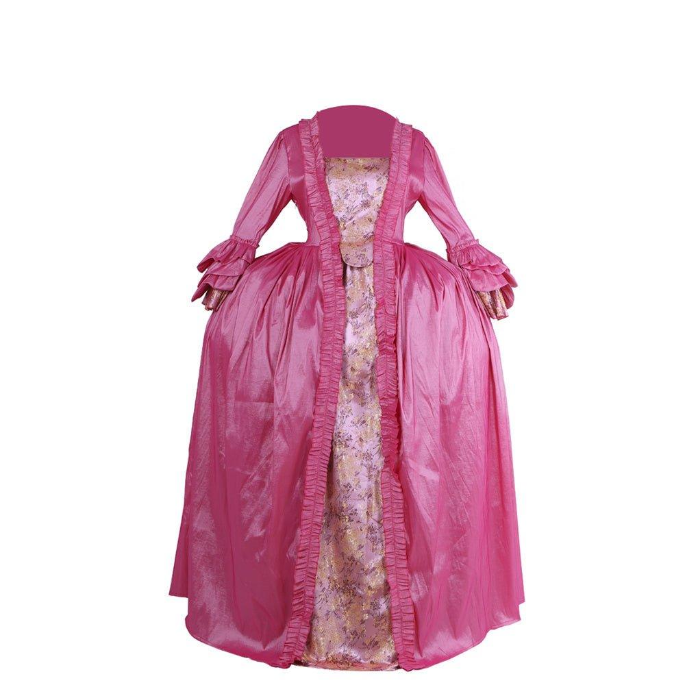 18th Century Inspired Halloweez Pink Rococo Dress - Delicate Floral Chest Embroidered Long Sleeve Gown - Halloweez
