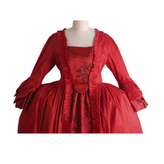 18th Century Inspired Rococo Red Dress with Lace - Elegant Halloweez Marie Antoinette Style - Halloweez
