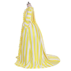18th Century Rococo Striped Dress - Yellow and White with Ruffles and Pleats by Halloweez - Halloweez