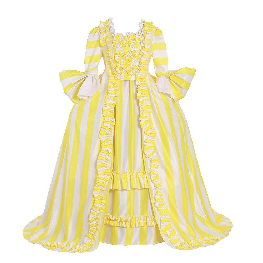 18th Century Rococo Striped Dress - Yellow and White with Ruffles and Pleats by Halloweez - Halloweez