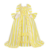 18th Century Rococo Striped Dress - Yellow and White with Ruffles and Pleats by Halloweez - Halloweez