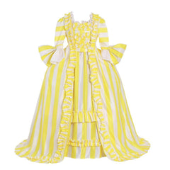 18th Century Rococo Striped Dress - Yellow and White with Ruffles and Pleats by Halloweez - Halloweez