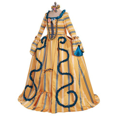 18th Century Inspired Halloweez Yellow Wedding Gown - Striped Grace with Blue Florals - Halloweez