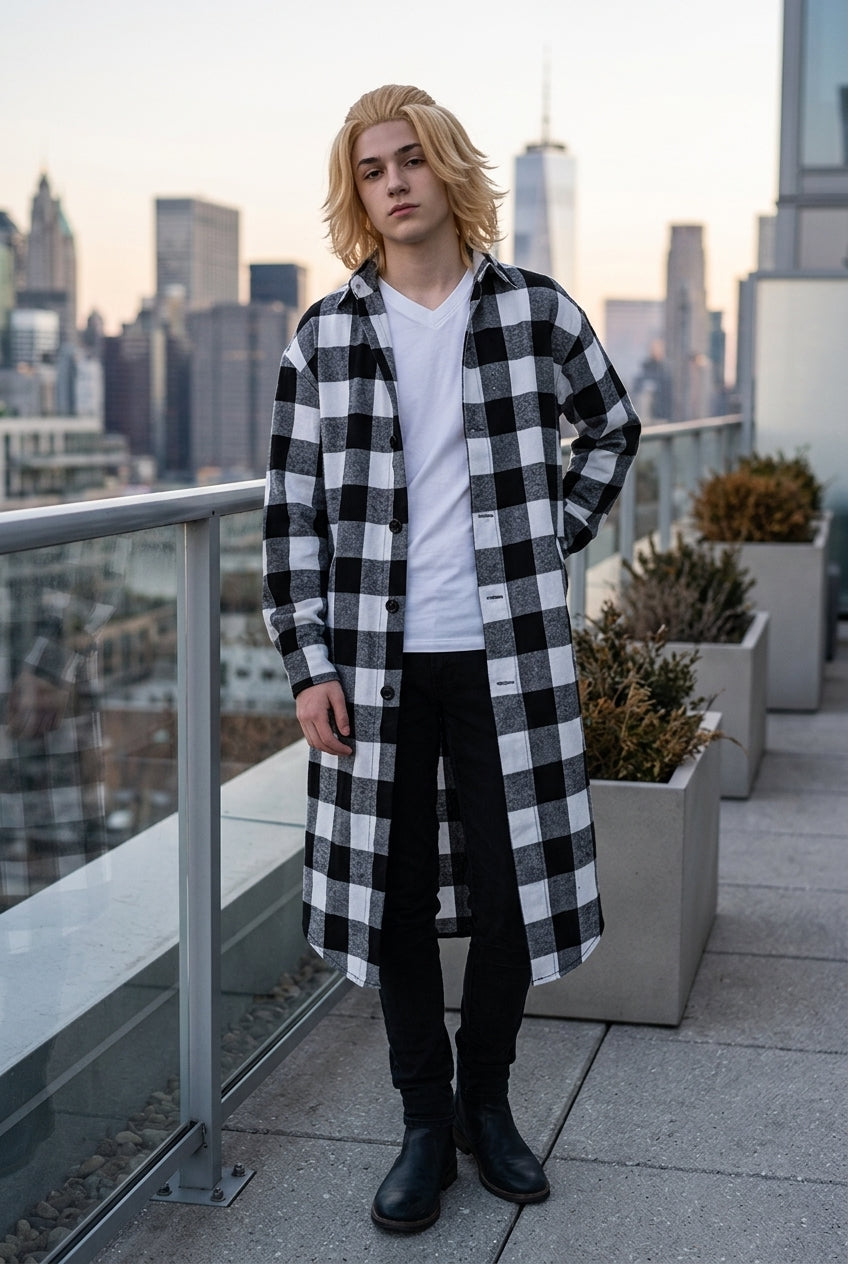 Tokyo Manji Gang Manjiro Sano Cosplay Costume - Long Sleeve Plaid Shirt for Anime Fans - Halloweez