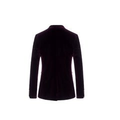 Men's Burgundy Velvet Blazer Suit Jacket - Slim Fit British Style Korean Fashion Business Casual Formal Wear Outerwear - Halloweez