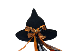 Halloween Bow Pumpkin Decoration Cotton Gauze Witch Hat Wide Brim Halloween Witch Hat Head Accessories - Halloweez