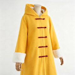 Gintama Kagura Cosplay Costume, Custom Yellow Wool Winter Coat for Halloween Comic Con