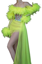 Nightclub Party Dress - Fluorescent Green Performance Costume for Club, Bar, Singer, Model, Birthday Party, Cosplay - Halloweez