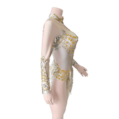 Singer Stage Costume Rhinestone Swimsuit One-Piece Triangle Panties Performance Outfit for Nightclub Stage Shows - Halloweez