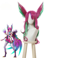 Halloweez Star Guardian Xayah Cosplay Wig - 65cm Mixed Color Women's Heat Resistant Synthetic Hair with Ears - Halloweez