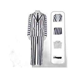 Beetlejuice Cosplay Costume Michael Keaton Black and White Stripe Halloween Outfit - Halloweez