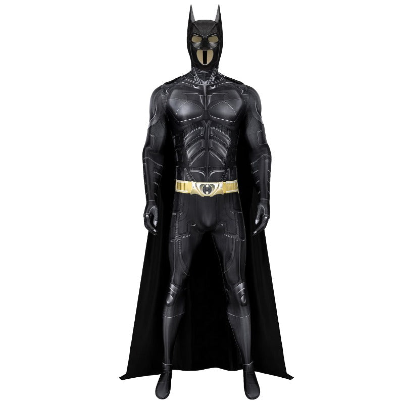 Halloweez Adult Men Dark Black Knight Jumpsuit Cloak Bat Mask Superhero Costume - Halloweez