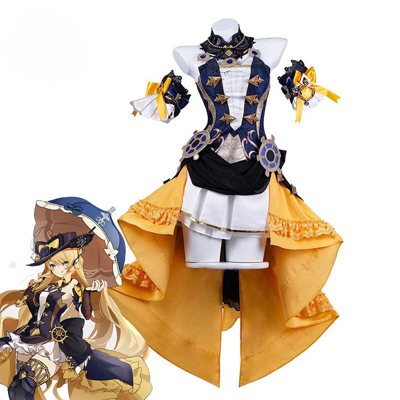 Halloweez Genshin Impact Navia Fontaine Cosplay Costume Steampunk Spina di Rosula Dress with Hat for Women - Halloweez