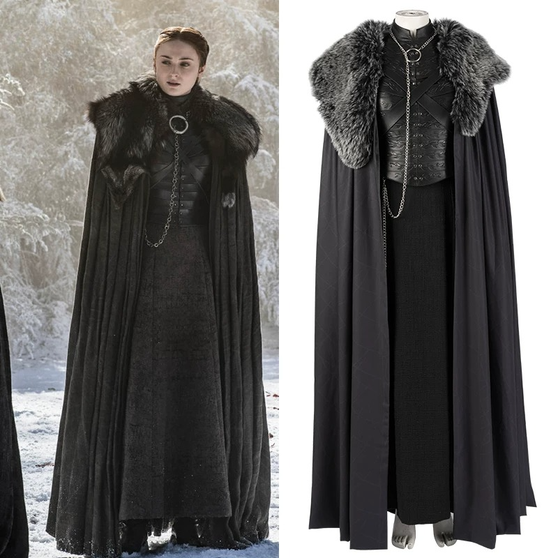 Game of Thrones Season 8 Sansa Stark Cosplay Full Set Outfit, A Song of Ice and Fire Same Style Medieval Costume for Women - Halloweez