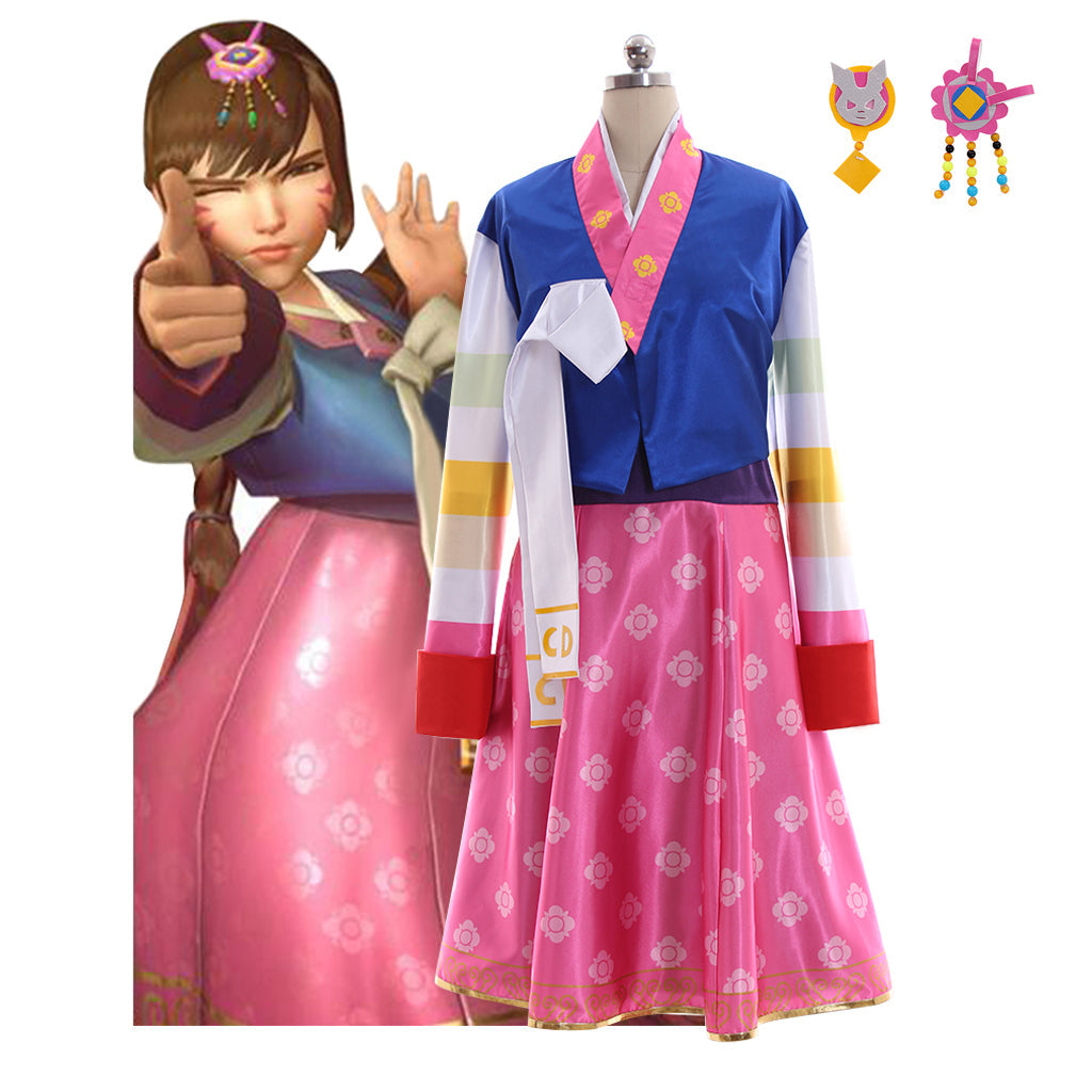 Halloweez D.Va Cosplay Costume - Korean Hanbok Style Outfit for Girls - Perfect for Game Cosplay Events - Halloweez