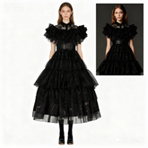 Wednesday Addams Black Gothic Dress Cosplay Costume with Shoes for Adults - Perfect for Halloween and Themed Events
