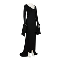 Official Wednesday Addams Netflix Black Gothic Dress with White Collar Costume - Halloweez