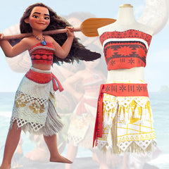 Moana Costume for Kids, Maui Outfit, Princess Dress with Grass Skirt for Halloween Cosplay - Halloweez