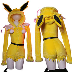 Official Pokemon Yellow Jolteon Plush Animal Cosplay Costume Hooded Pajamas - Halloweez
