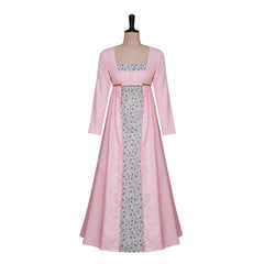 Halloween Victorian Dress Bridgerton Floral Pink Tea Party Regency Dress Two-piece Set - Halloweez