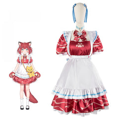 vtuber Akami Karubi Anime Cosplay Maid Dress Set - Perfect for Cosplay Enthusiasts - Halloweez
