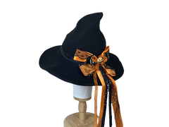 Halloween Bow Pumpkin Decoration Cotton Gauze Witch Hat Wide Brim Halloween Witch Hat Head Accessories - Halloweez
