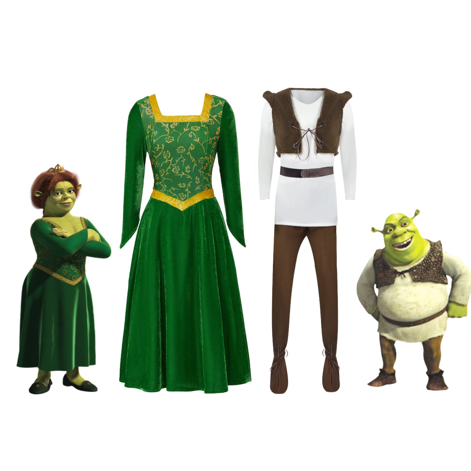Shrek and Princess Fiona Couple's Costume Set | Movie Cosplay Outfits - Halloweez