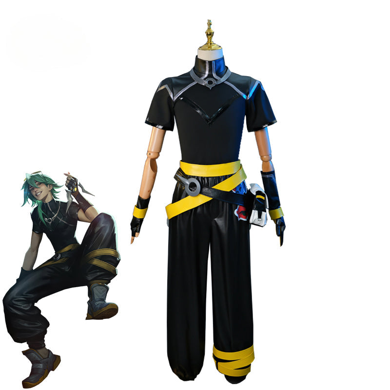 Halloweez HEARTSTEEL Ezreal Cosplay Costume - Black Unisex Suit with Glasses for Halloween - Halloweez