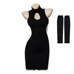 Official Euphoria Maddy Perez Black Cut Out Bodycon Dress Cosplay Costume - Halloweez