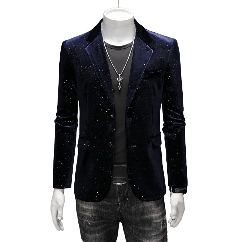 Men's Velvet Sparkle Blazer Shiny Tuxedo Jacket Korean Slim Fit Fashion Formal Suit Casual Blazer for Men - Halloweez