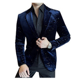 Autumn Men's Velvet Flash Gold Blazer Slim Fit Korean Style Nightclub Party Formal Suit Jacket - Halloweez