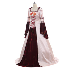 Elegant Pink Medieval Dress Cosplay with Hood - Satin/Velvet Custom Made Ball Gown - Halloweez