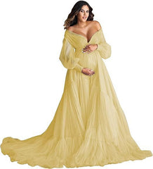2025 Maternity Cosplay Mesh Dress Deep V See-through Photo Shoot Evening Gown High Waist Slimming Multi-color Options - Halloweez